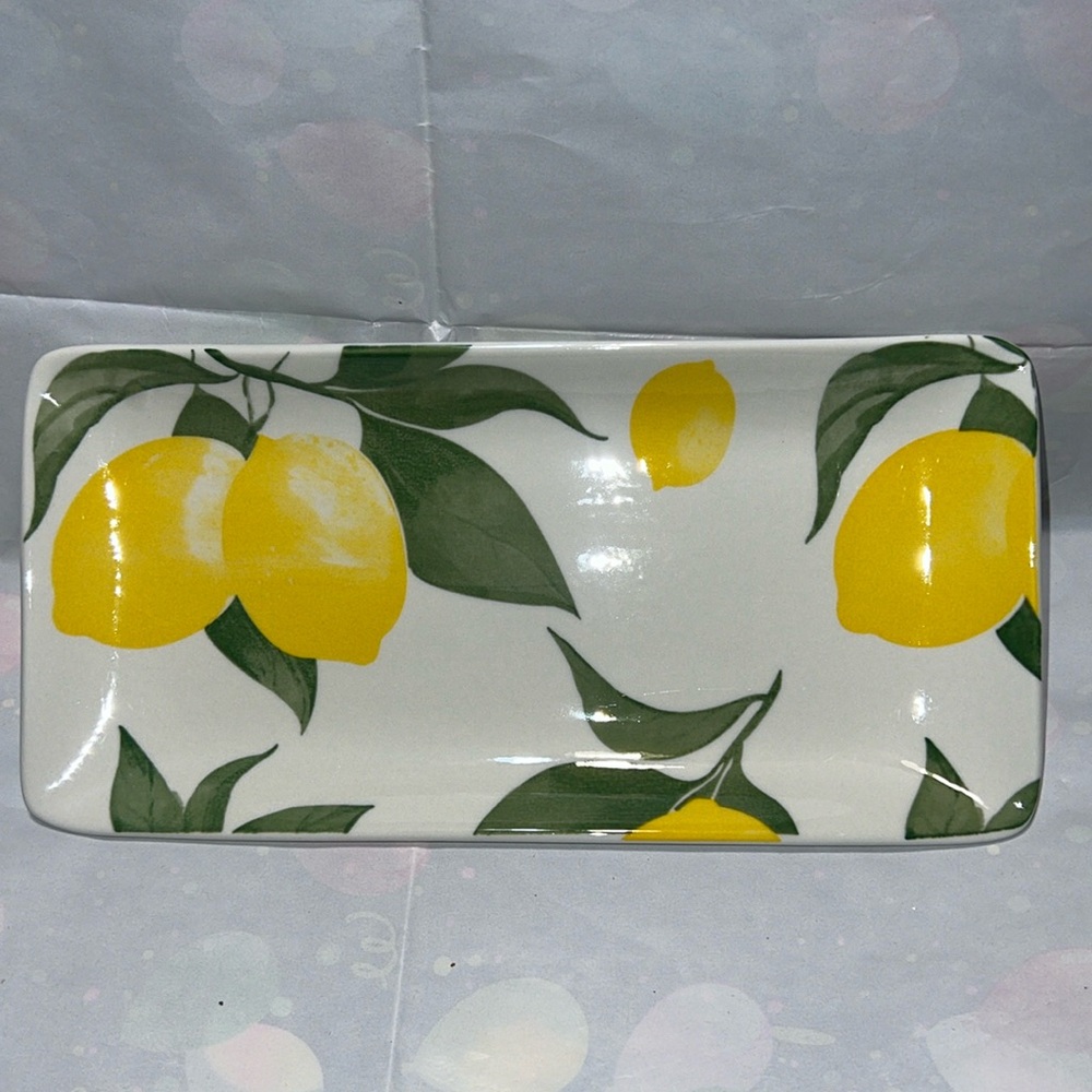 New Lemon Fruit Print Ceramic Rectangle Serving Tray 10 in x 5 in (Quebec)